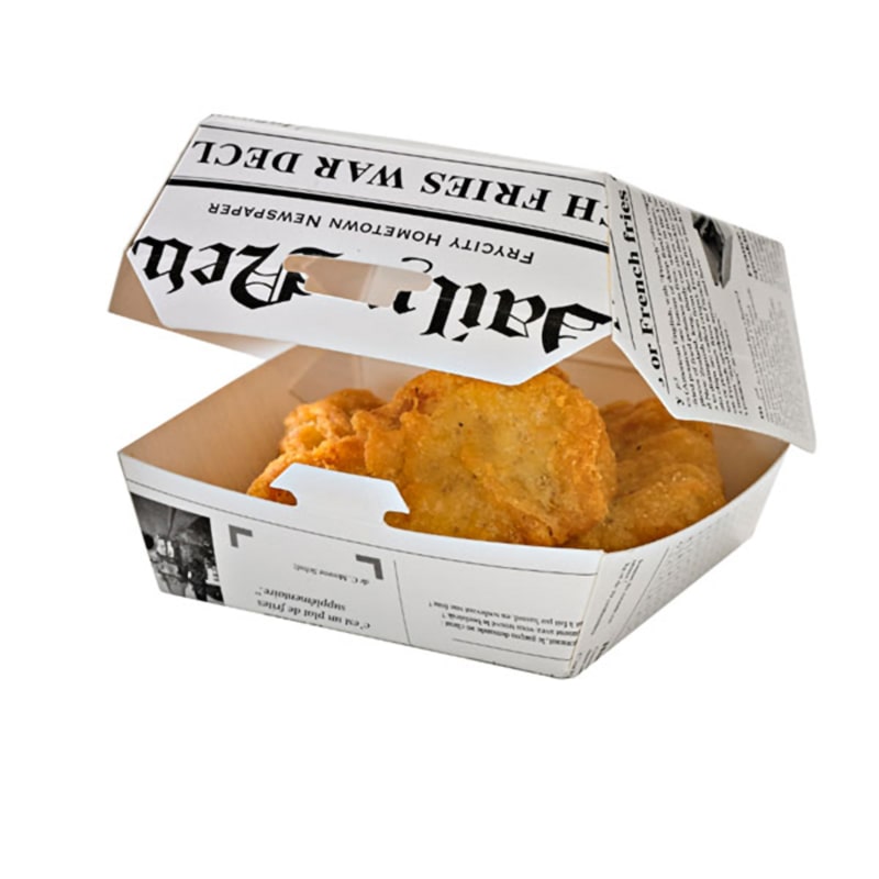 FHC - 500Pcs - Boite burger carton blanc décor journal - 135x125x65mm