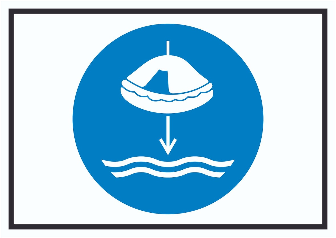 Rettungsfloß fieren beim Aussetzvorgang Symbol Schild A6 (105x148mm)