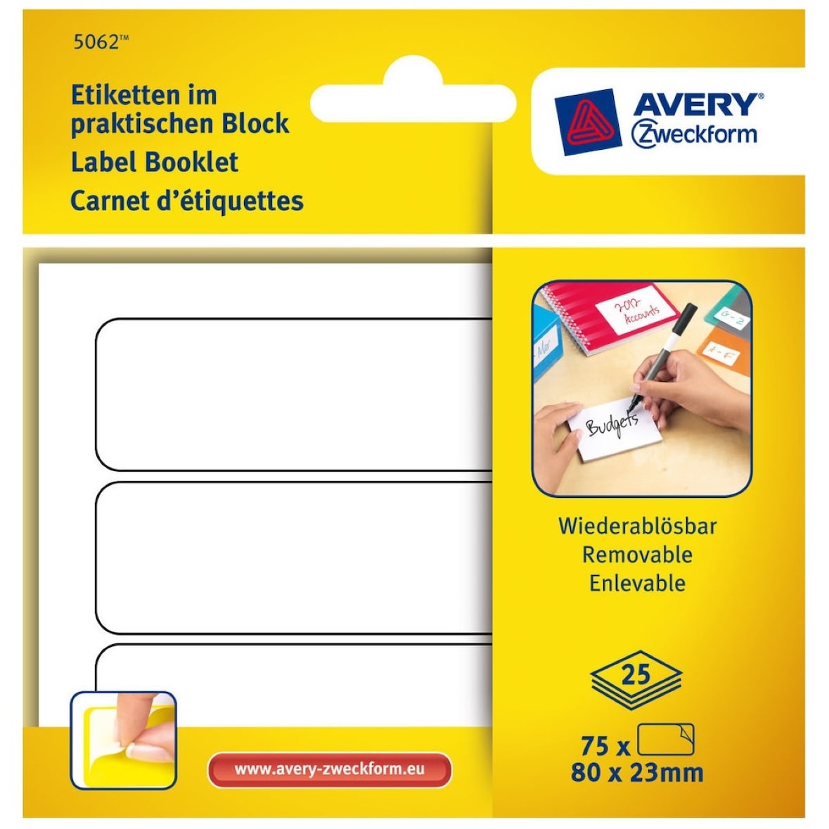 Etiketten im Block 80x23mm Wiederablösbar 75x Stück