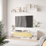 thumbnail of Mueble de Salón para TV Conjunto Muebles de TV con Mesa para Televisor 153,6x25x42 cm y Estante de Pared 150x14,5x16,3 cm