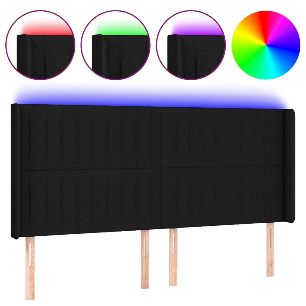 vidaXL LED Kopfteil Schwarz 183x16x118/128 cm Stoff