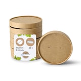 thumbnail of BIOZOYG Pappdeckel Suppenbecher 25 Stück Ø 95 mm Braun  Suppenterrine mit Deckel Beschichtet Einweg  Kartondeckel Membrandeckel mit Luftlöchern
