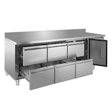 thumbnail of GastroHero Kühltisch Edelstahl GN 1/1 mit Aufkantung 1 Tür 6 Schubladen Umluftkühlung -2 °C bis +8 °C 230 V Profi Gastronomie 2230x700x850 mm