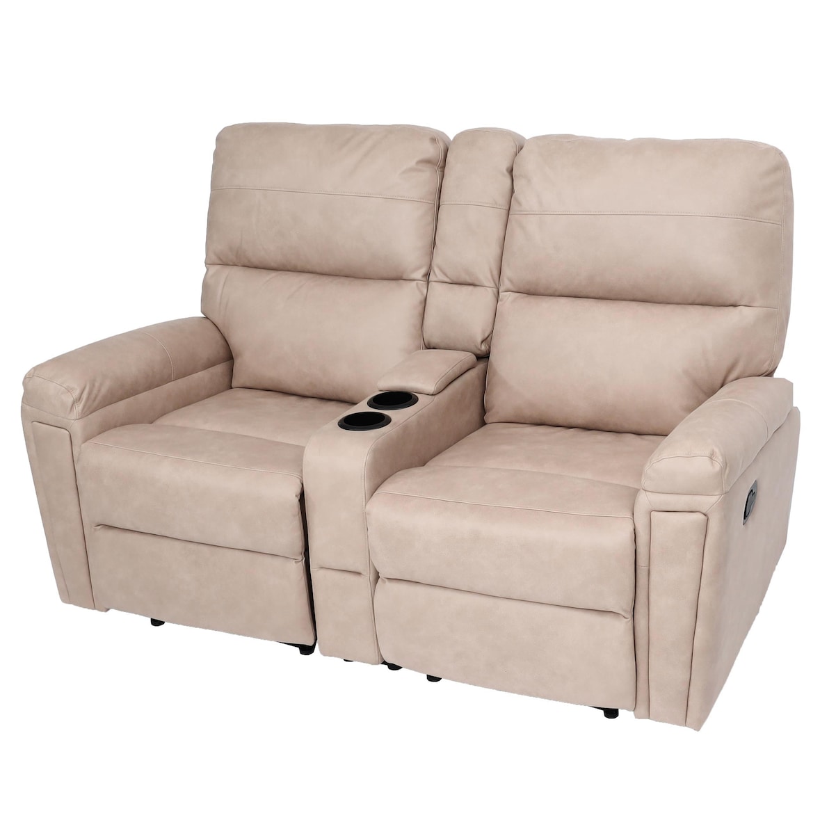 Fauteuil cinéma 2 places HWC-K17, Fauteuil relax Fauteuil TV Canapé, suspension Nosag Porte-boissons Compartiment ~ Tissu/Textile beige