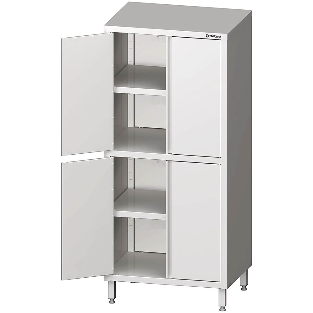 Stalgast Edelstahl Hochschrank mit Flügeltüren, 1100x600x1800 mm, mit zwei Schrankräumen, verschweißt