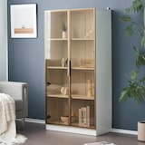 thumbnail of Glasvitrinenschrank 80x40x160 cm mit LED-Beleuchtung, verstellbaren Regalen, Doppelöffnung, modernes Design, braunes Glas,weiß für Wohnzimmer und Büro