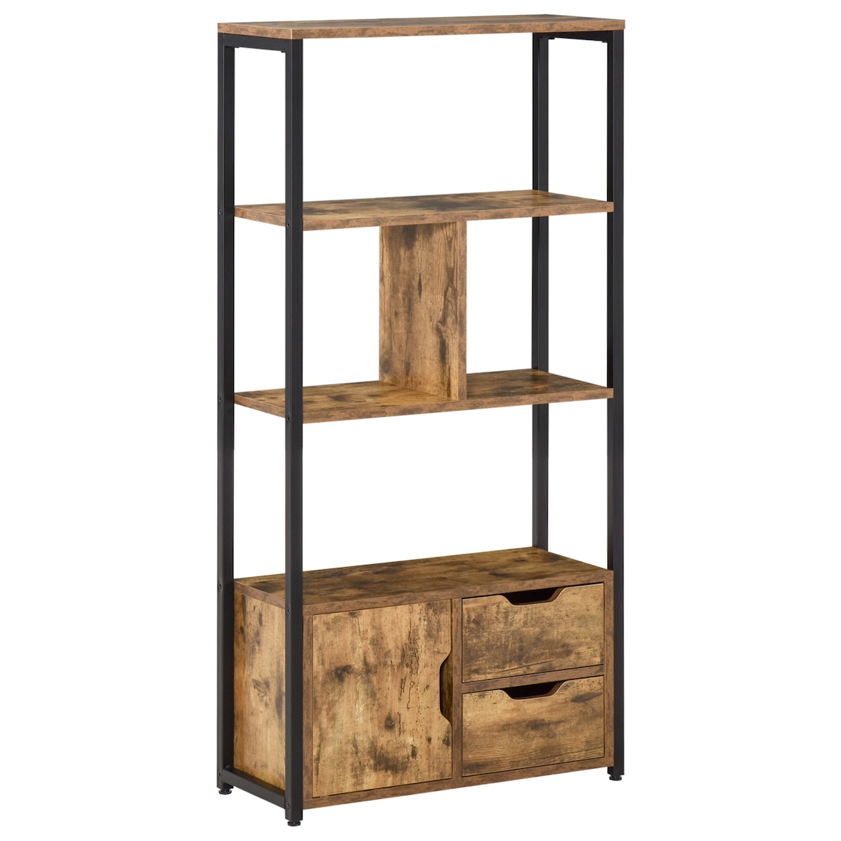 Estantería Librería para Libros con Armario y 2 Cajones de Almacenaje Estilo Industrial para Oficina Sala de Estar 58x24x122 cm Marrón Rústico