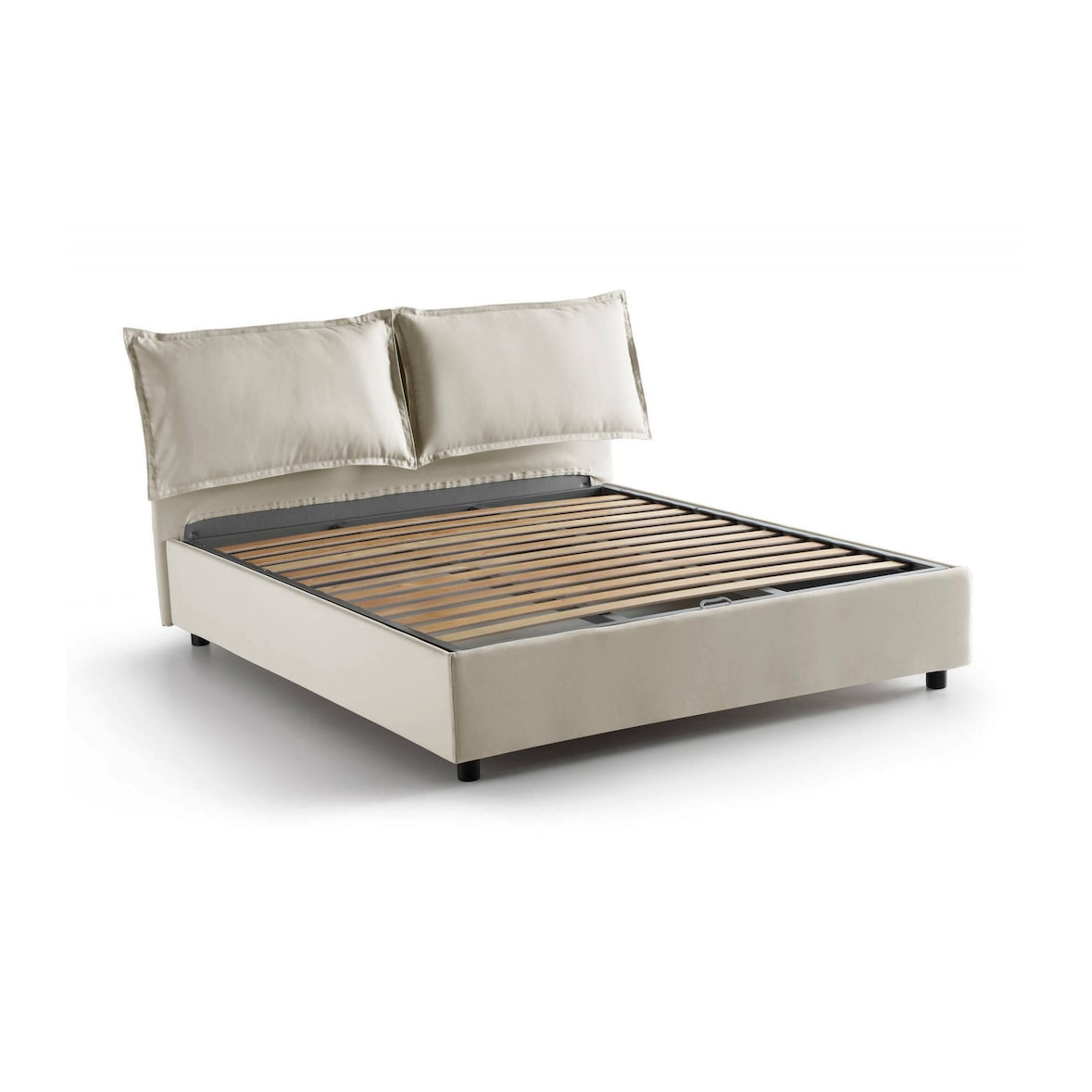 Dmora Letto matrimoniale Dcaprar, Letto contenitore con rivestimento in tessuto, 100% Made in Italy, adatto per materasso Cm 160x190, Beige