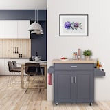 thumbnail of Relaxdays Küchenwagen, Arbeitsplatte, Schublade, 2 Fächer, Gewürz- & Handtuchhalter, HBT: 90x114,5x39,5 cm, grau/natur