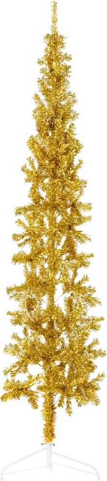 vidaXL Künstlicher Halb-Weihnachtsbaum mit Ständer Schlank Gold 240 cm