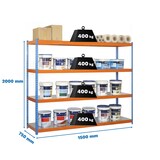 thumbnail of SimonRack Industrieregal, 2000x1500x750 mm, 400 kg am Biegepunkt, 4 Metallböden, Garagenregal, Blau/Orange/Verzinkt- Ecoforte
