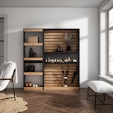 thumbnail of Boekenkast, Boekenplank, voor woonkamer, studeerkamer, 170x25x186cm, Woonkamer, Eetkamer, Bureau, Elektrische haard, Moderne stijl, Eiken/Zwart _ 82_4