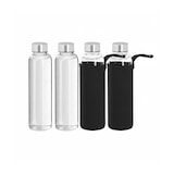 thumbnail of Relaxdays Trinkflasche, 4er Set, 500 ml, auslaufsicher, Glasflasche mit Hülle, HxD: ca. 23,5x6,5 cm, transparent/schwarz