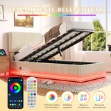 thumbnail of Merax Einzelbett 90x200, Polsterbett mit LED & USB-C, höhenverstellbarem Kopfteil & Unterbett-Stauraum, Cord, Beige