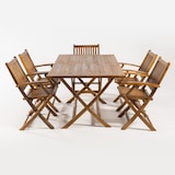 thumbnail of Conjunto para exterior de madera teca, Mesa rectangular 150 cm y 6 sillones plegables, Madera teca grado A, Tratamiento al agua aplicado
