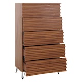 thumbnail of Ladekast HWC-M49, highboard kast, 3D design 5 laden massief hout mangometaal 145x80x44cm ~ walnoot look
