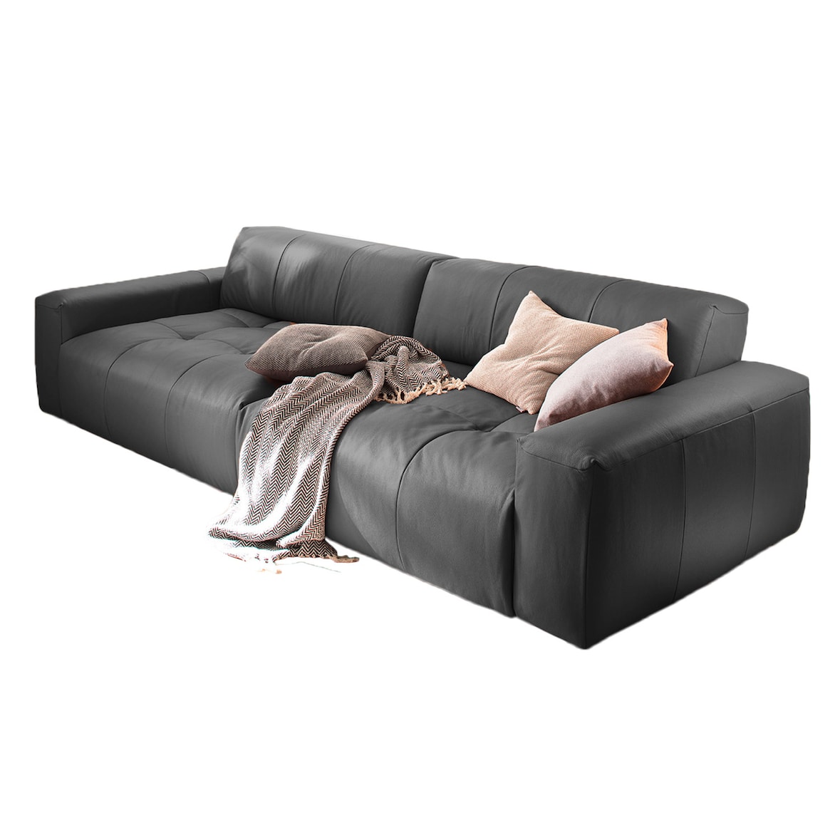KAWOLA Big Sofa PALACE 3-Sitzer mit Sitztiefenverstellung Leder schwarz