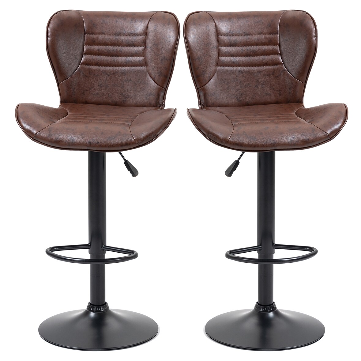 HOMCOM Set 2 Sgabelli Bar Finta Pelle con Altezza Regolabile Marrone