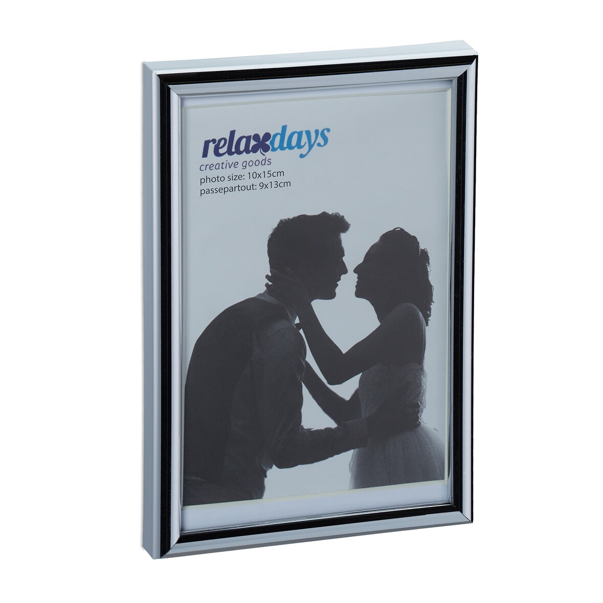 Relaxdays Bilderrahmen 2er Set, 10x15 cm, Passepartout 9x13 cm, Glasscheibe, Fotorahmen zum Stellen & Hinhängen, silber