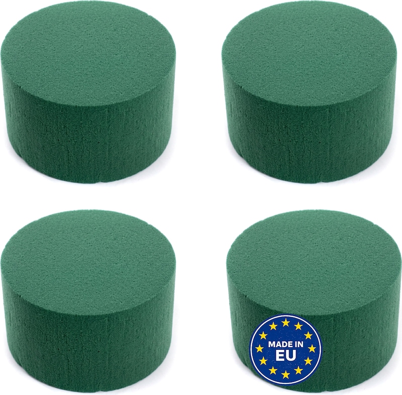 4 Nass Steckschaum Rund 8x5cm Frischblumen Schnittblumen Blumen Steckmasse Steckschwamm Blumensteckschaum Floristik Zubehör Floristikbedarf Uni Grün