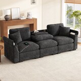 thumbnail of Dreisitzer-Sofa 242×80×88 mit Klapptisch USB-Anschluss Getränkehalter Stauraum Loungebett Couch Wohnzimmer – Grau