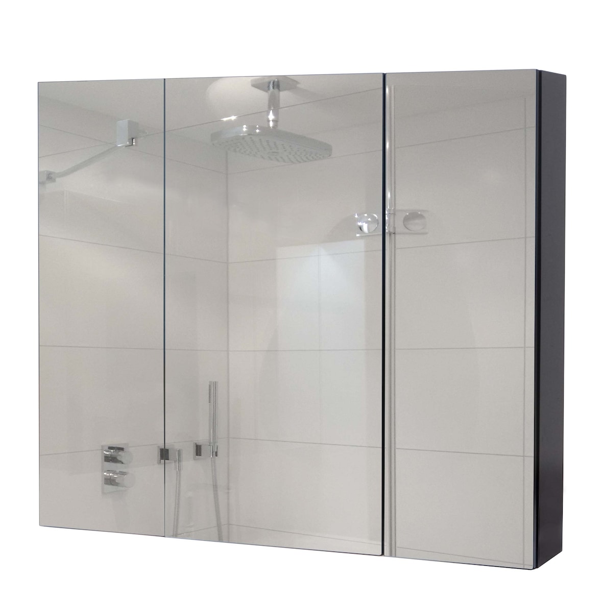 Armario con espejo HWC-B19b, armario de pared para cuarto de baño, 6 estantes de alto brillo con certificación FSC® 70x80x16cm ~ negro