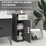 thumbnail of Badezimmerschrank Holz Grau 30x30x82 cm mit Schublade und Schrankfach, verstellbarem Einlegeboden, freistehend, modernes Kontrastdesign