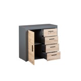 thumbnail of Corbeto1T4S Kommode 4 Schubladen, 1 Tür Anthrazit, Eiche Artisan Dekor.