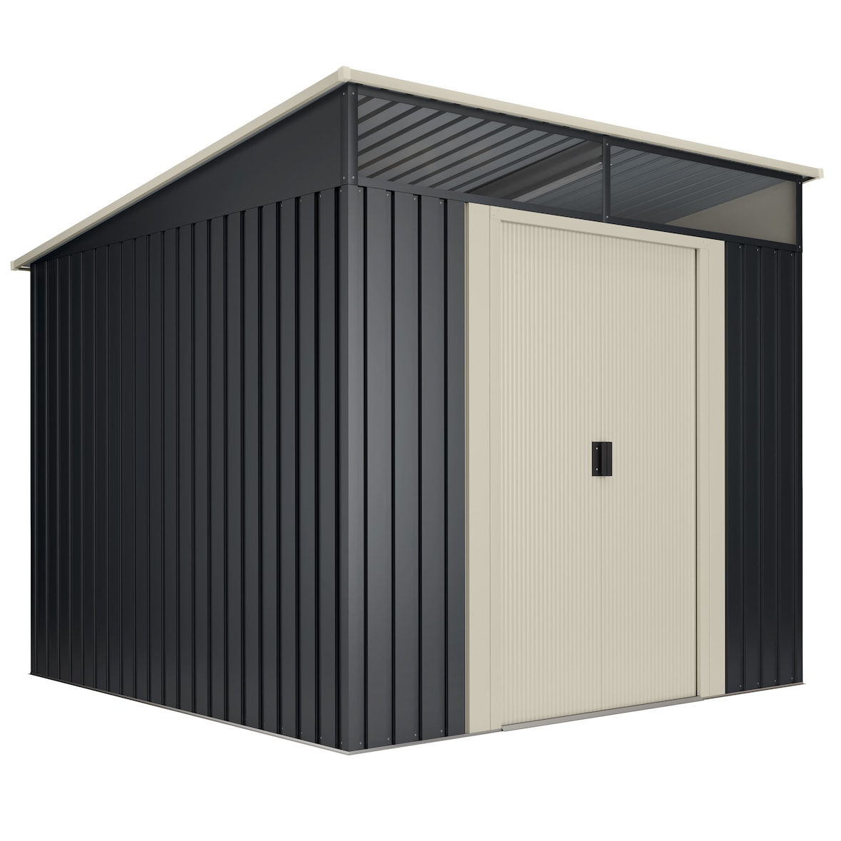 Wasabi - Caseta Jardín 5,6m2 Stark - Tragaluz Policarbonato - Gris Antracita y Beige - Puerta Corredera Doble - Techo Inclinado - Cobertizo Metal