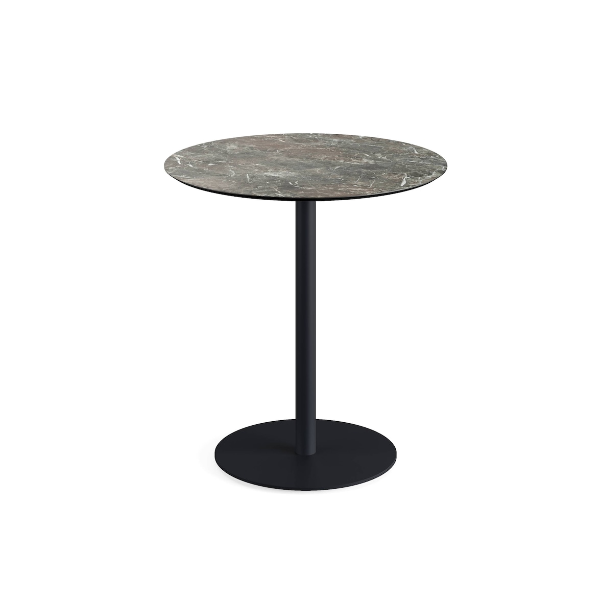 Urban table de bistrot avec piètement noir + plateau HPL aspect bois Ø70 cm - Veba - Marbre clair - l0- L- P- h