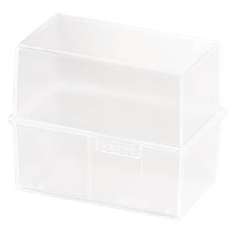 Karteibox DIN A6 quer, max 400 Karten m. Stahlscharnier, transluzent-klar