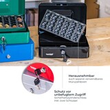 thumbnail of HMF Geldkassette abschließbar, Kasse mit Euro Münzzählbrett, 3 Banknotenfächer, 25 x 18 x 9 cm, Silber