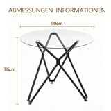 thumbnail of Esstisch rund Glas Schwarz 90x90x78 cm mit Hartglasplatte und Metallbeinen, minimalistisches Design, verstellbare Füße, für Küche