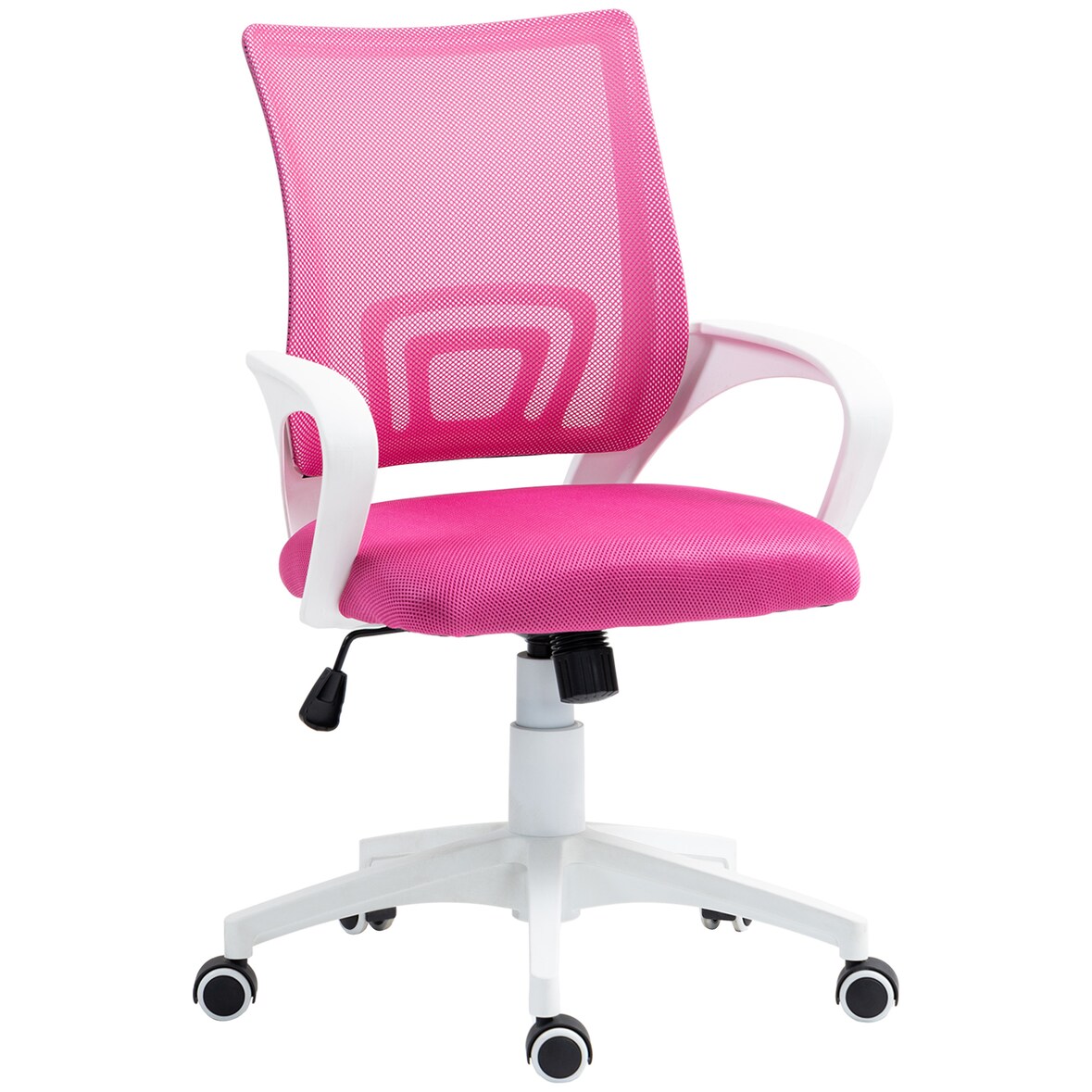 HOMCOM silla de oficina de malla silla de escritorio giratoria con altura ajustable función de basculante y reposabrazos carga 120 kg rosa