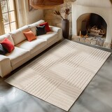 thumbnail of Carpetsale24 Wohnzimmer Teppich 160x230 cm Creme Hochflor Skandi Boho Karo Design Hoch-Tief Effekt Weicher Flauschig Pflegeleicht für couchtisch
