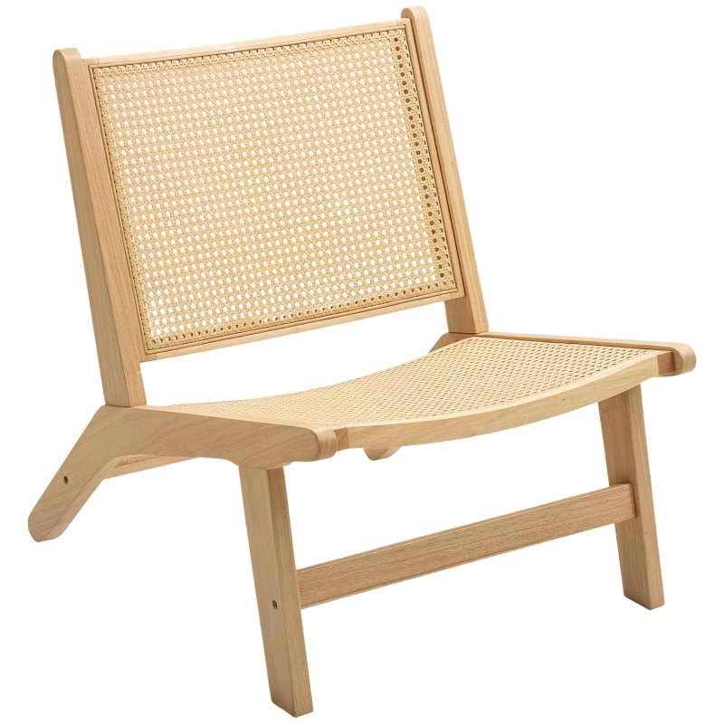 Sessel Relaxsessel ohne Armlehnen Rattan Rückenlehne 70x64x74 cm Naturholz breiter Sitz Holzrahmen atmungsaktiv für Wohnzimmer Schlafzimmer