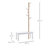 thumbnail of HOMCOM Cabide de Pé com Banco Pendurador Tipo Árvore Moderno 6 Ganchos para Pendurar Roupa Malas Corredor Entrada Bambu e MDF 80x30x180cm