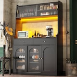thumbnail of Hochschrank Buffetschrank mit LED-Beleuchtung Schwarz 120x40x180  mit 2 Schubladen Glastüren verstellbaren Ablagen und Kippschutz