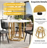 thumbnail of Esstisch-Set 5-teilig 110x95x76 cm mit 4 Stühlen, MDF-Marmorplatte, Metallbeinen, verstellbare Füße, Grau/Gold