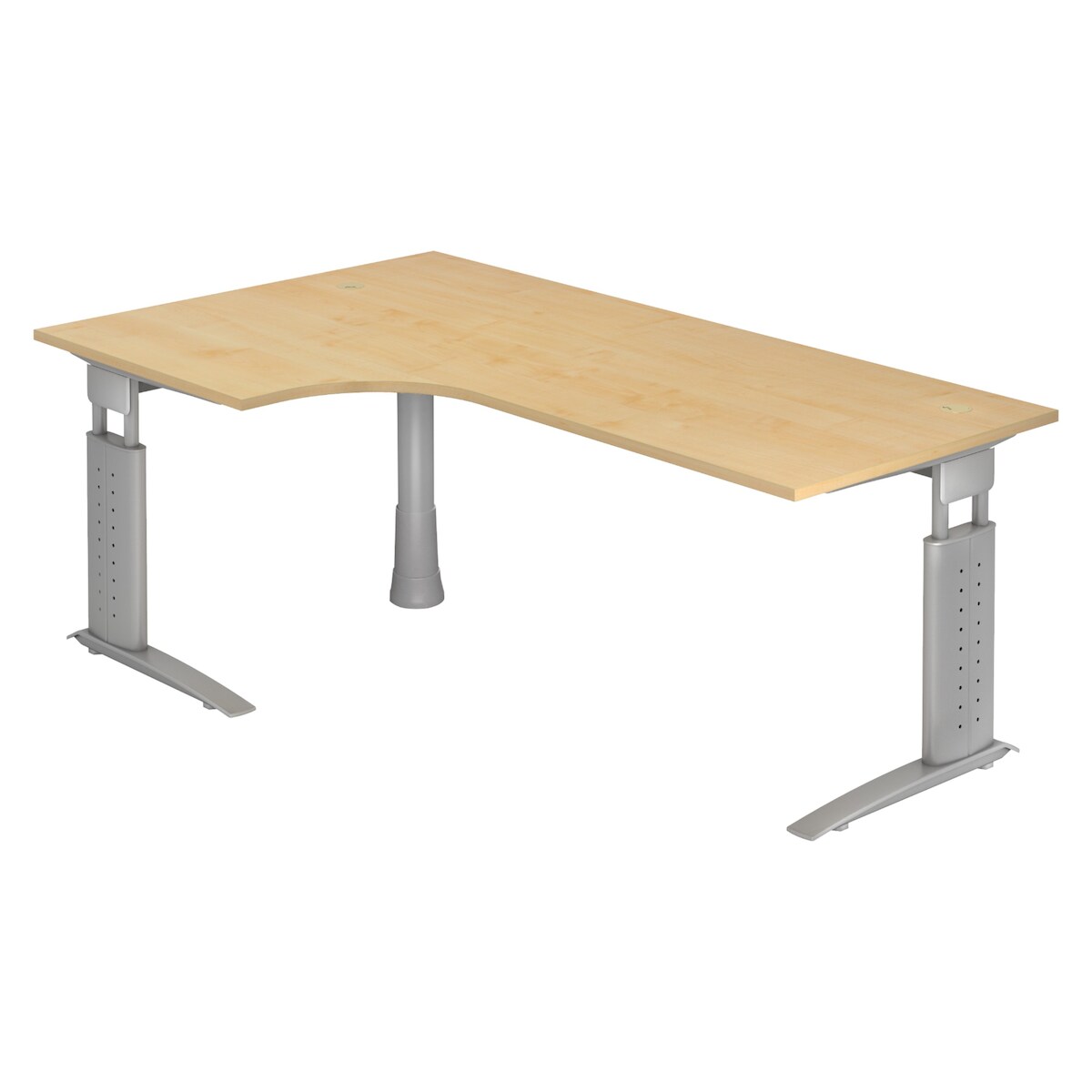 bümö höhenverstellbarer Eckschreibtisch U-Serie 200x120 cm in Ahorn, Gestell in Silber - Schreibtisch L Form, großer Tisch für's Büro, Computertisch