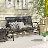thumbnail of Banco de jardín exterior de 3 plazas mecedora de exterior con reposabrazos carga 300 kg para terraza balcón patio 147x70x85 cm negro