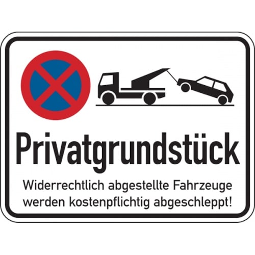 Parkverbotsschild, Privatgrundstück Widerrechtlich abgestellte Fahrzeuge - 400 x 300 x 2 mm Aluverbund