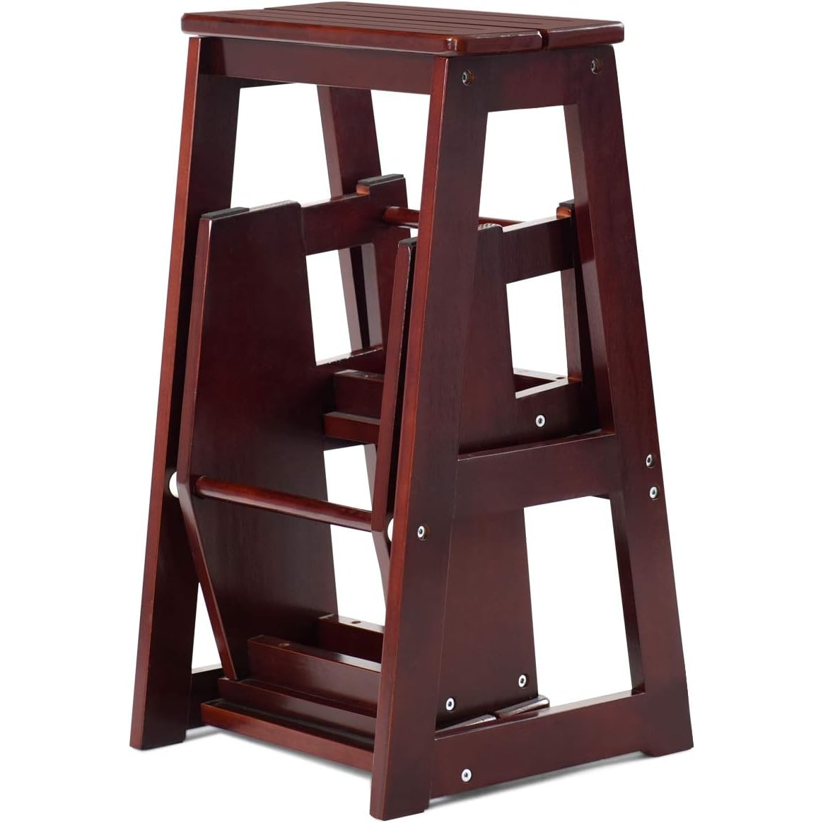 COSTWAY 3-stufige Trittleiter, klappbare Trittleiter-Hockerleiter, 66 cm hoch (braun)