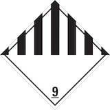 thumbnail of Gefahrzettel, Gefahrgutklasse 9 - Verschiedene gefährliche Stoffe und Gegenstände - 150x150 mm Folie selbstklebend
