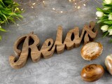 thumbnail of Schriftzug Relax Holzfigur Masterbox 24 Stück B28x9cm Dekoschrift Mangoholz massiv