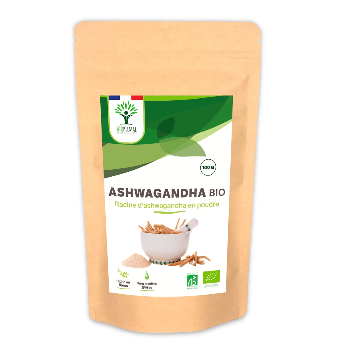 Ashwagandha Bio - Withania somnifera - Racines d'Ashwagandha Indien en Poudre - Sommeil Anti-stress - Conditionné en France - Certifié Ecocert - 100g