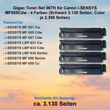 thumbnail of Gigao Toner-Set 067H für Canon i-SENSYS MF655Cdw - 4 Farben (Schwarz 3.130 Seiten, Color je 2.350 Seiten)