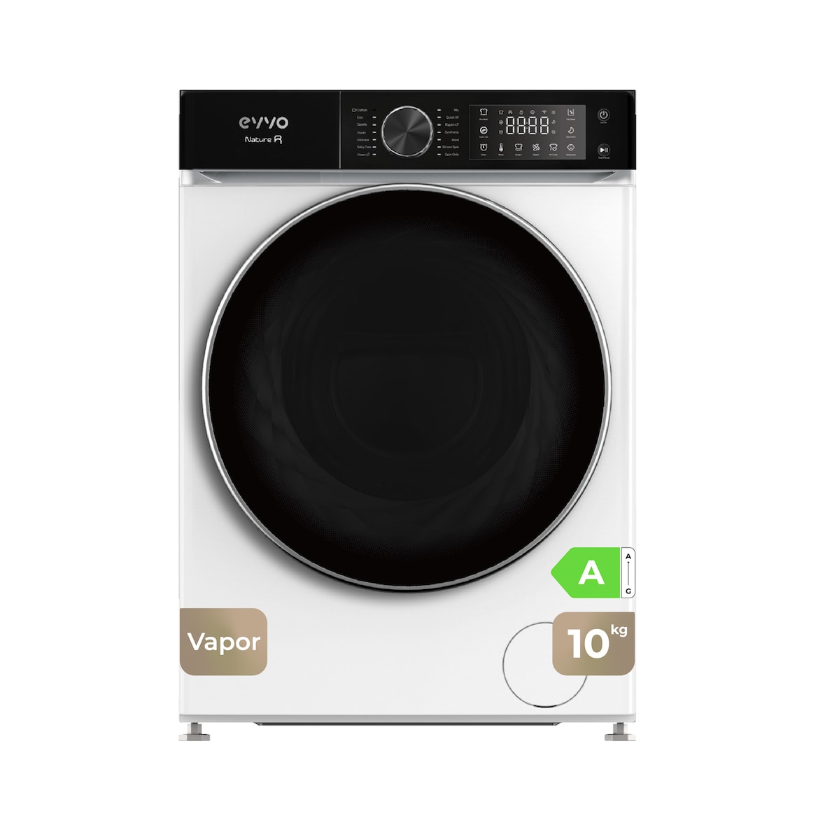 EVVO Lavadora 10 kg carga frontal Nature R10, 1400 rpm, Clase energética A, Motor Inverter, tambor diamante ePROTECT, 13 programas, Función vapor