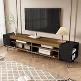 thumbnail of TV-Schrank 180x36x43 cm in Schwarz und Holzoptik mit 2 Türen, offenen Fächern und Kabelmanagement für modernes Wohnzimmer