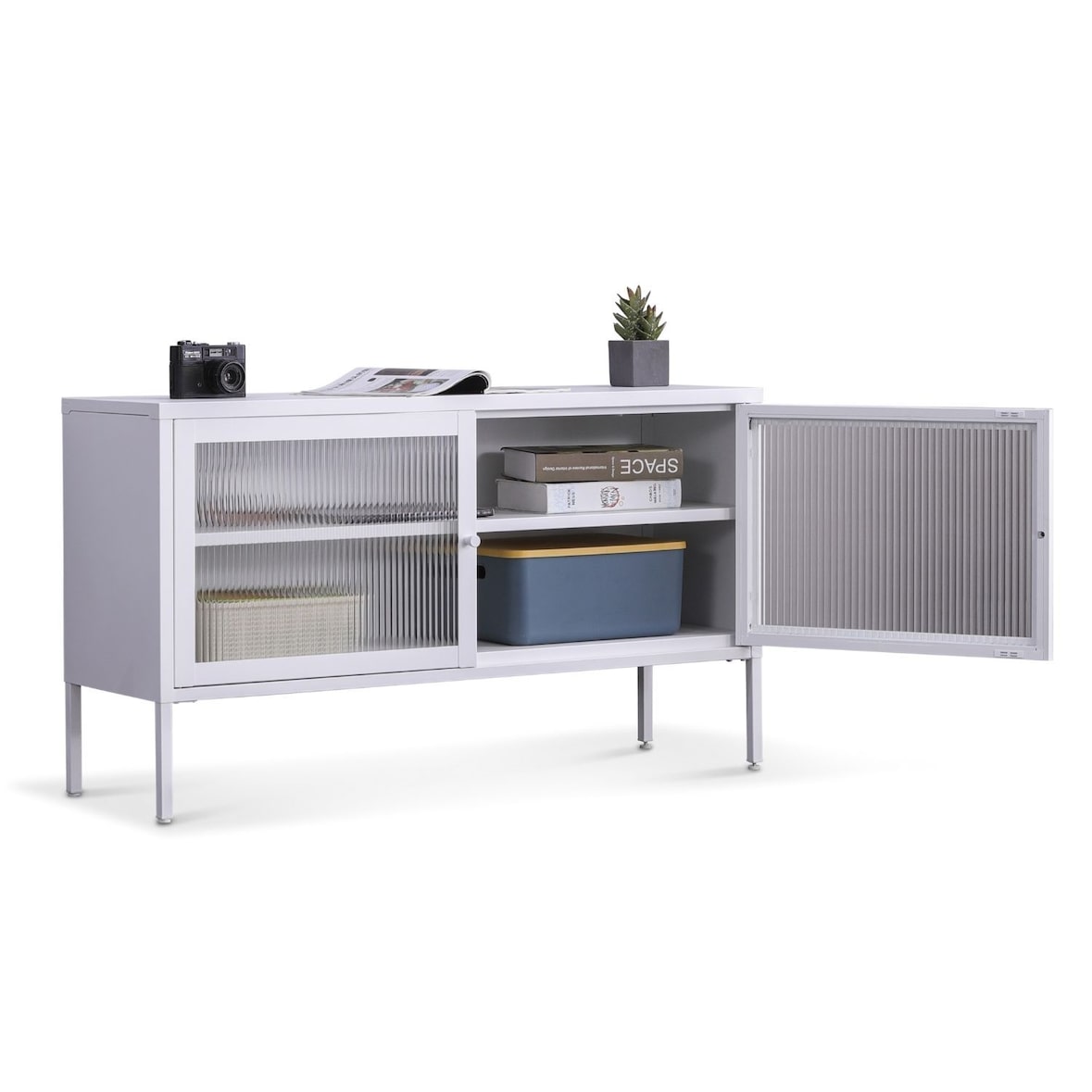 Coemo Sideboard Tokio Weiß aus Metall mit Glastüren